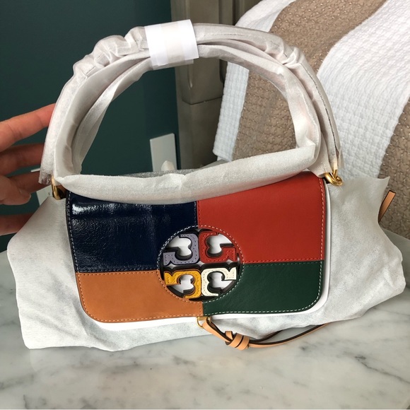 Tory Burch Miller Color-block Mini Shoulder Bag In Natural Vachetta / Royal Navy - Picture 3 of 8